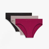 Calvin Klein BIKINI 3 PACK Womens Bikini Multicoloured side view showcasing three colors: black, beige, and burgundy