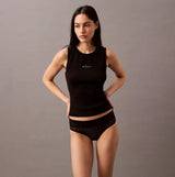 Calvin Klein BRAZILIAN Briefs Womens Icon Logo Lace Black side view on model showcasing sleek design and comfortable fit.