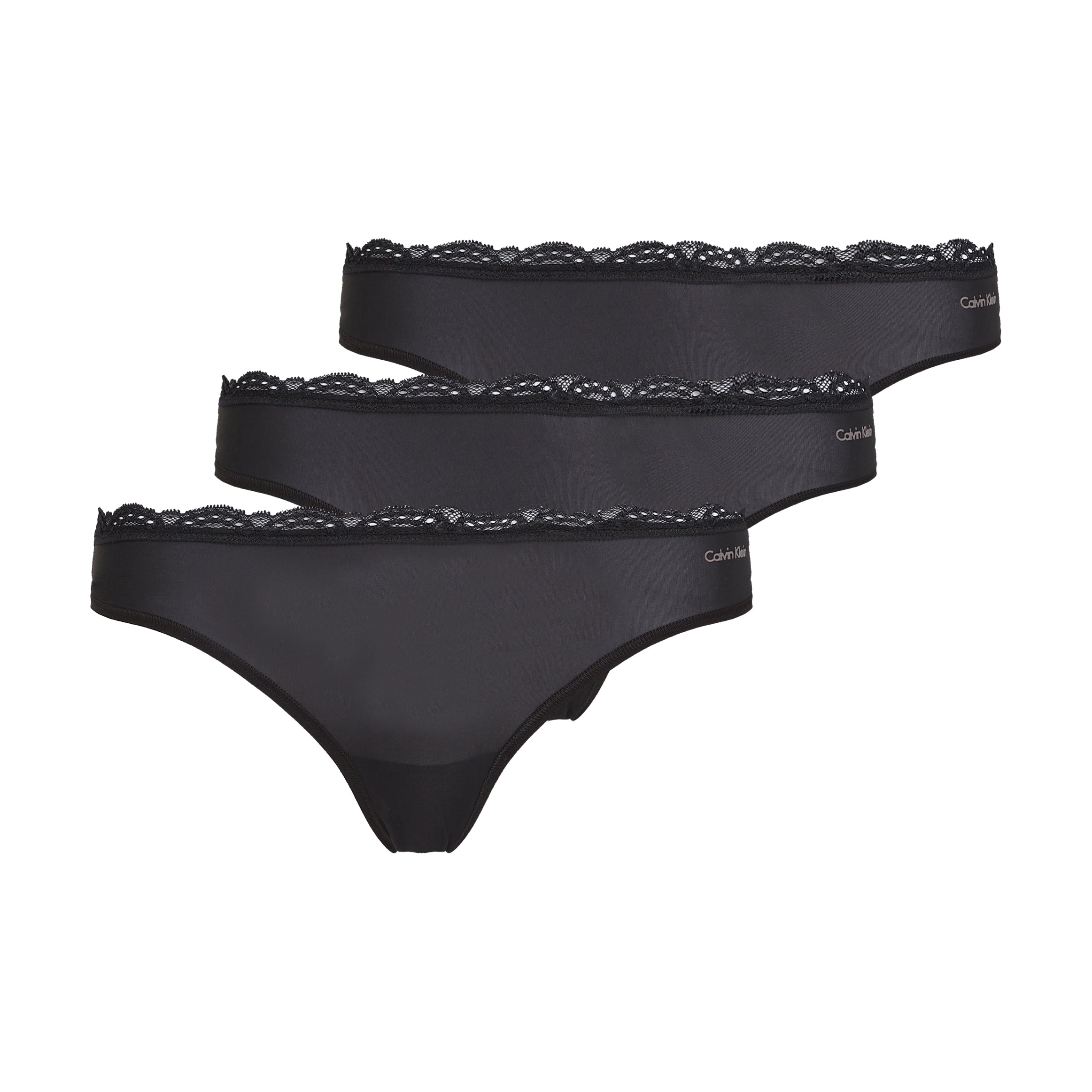 Calvin Klein MICRO STRETCH Womens Lace Thongs Black