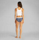 Calvin Klein BIKINI Brief Womens Cotton Modal Stretch Rib Grisaille back view on model wearing white tank top.