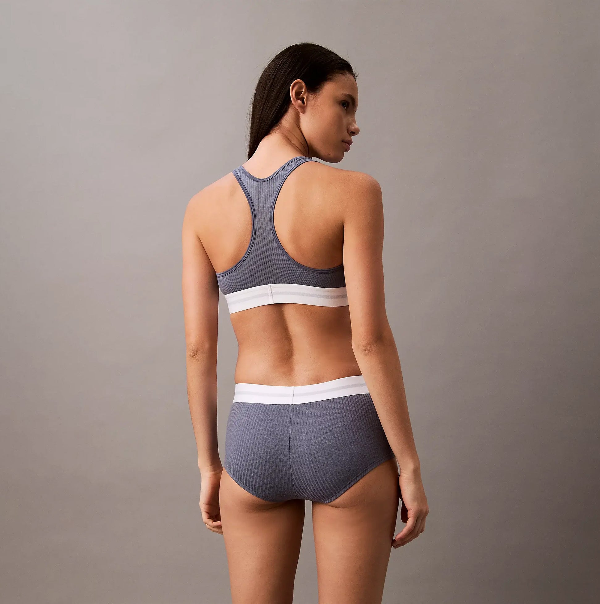 Calvin Klein Womens Hipster Panty BOYSHORTS Grey back view showing fit and style in soft fabric.