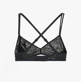 Calvin Klein UNLINED TRIANGLE Womens Lace Bra Black back view showing intricate lace design and crisscross straps.
