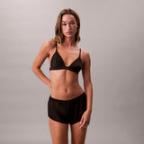 Calvin Klein UNLINED TRIANGLE Womens Black front view showcasing the triangle bra with matching shorts.