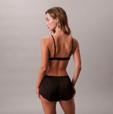 Calvin Klein UNLINED TRIANGLE Womens Black back view of the bra with matching black shorts, showcasing a sleek design.