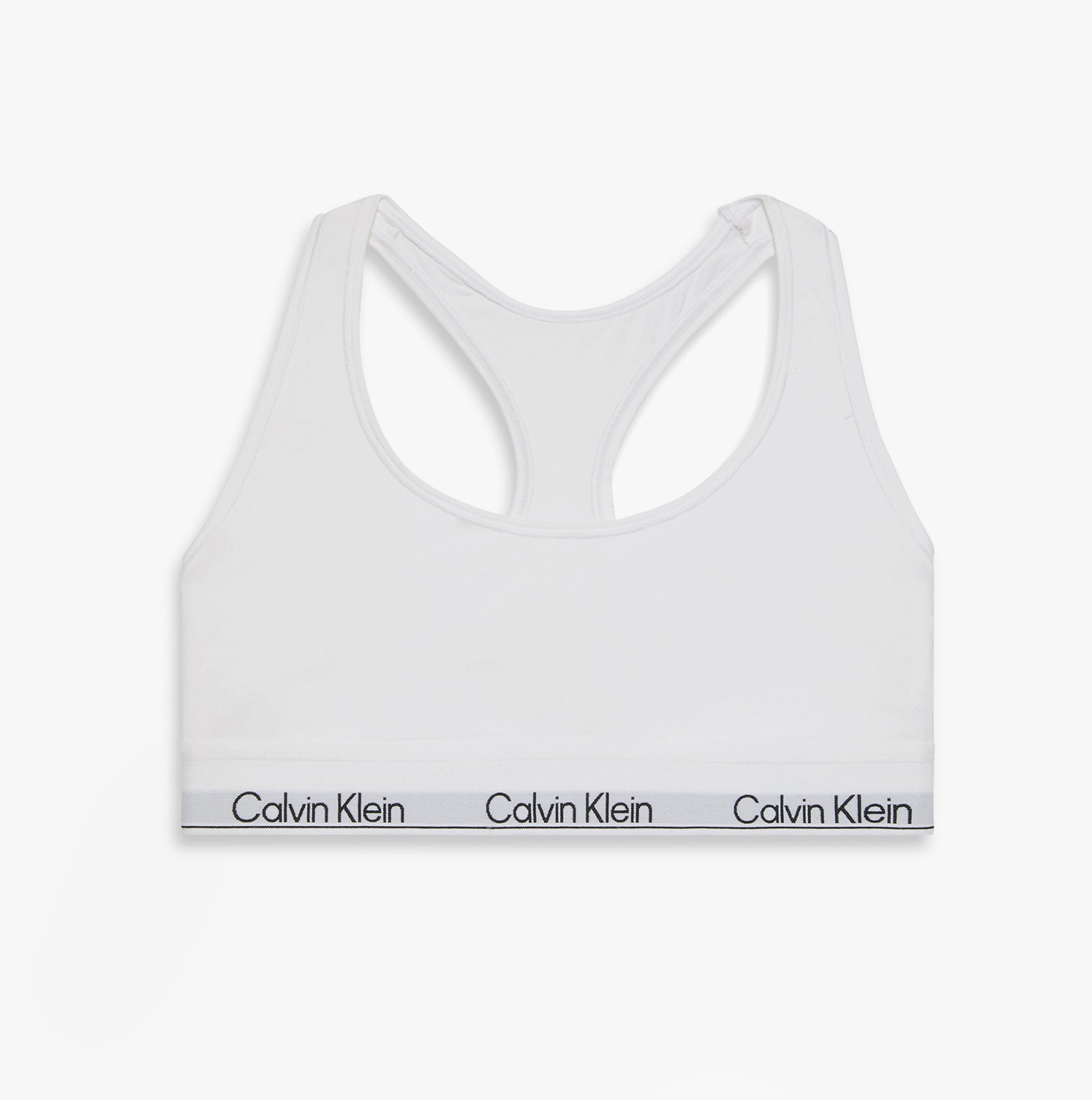 Calvin Klein Icon Cotton Modal Womens Unlined Bralette White back view with logo detail on the band.