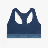 Calvin Klein Icon Cotton Modal Womens Unlined Bralette Denim back view featuring soft fabric and logo waistband.