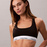 Calvin Klein Icon Cotton Modal Womens Unlined Bralette Black front view featuring logo band and square neckline.