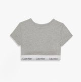 Calvin Klein Womens T-Shirt Bralette Icon Cotton Modal Grey front view, showcasing a stylish grey cropped design with logo band.
