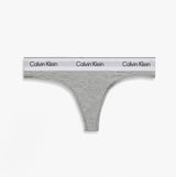 Calvin Klein Icon Cotton Modal Womens Thong Grey front view, featuring a grey fabric and logo waistband.