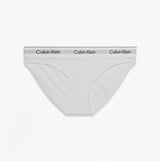 Calvin Klein Icon Cotton Modal Womens Bikini Brief White front view showcasing sleek design and logo waistband.