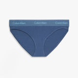 Calvin Klein Icon Cotton Modal Womens Bikini Brief Denim front view showcasing the soft fabric and logo band.