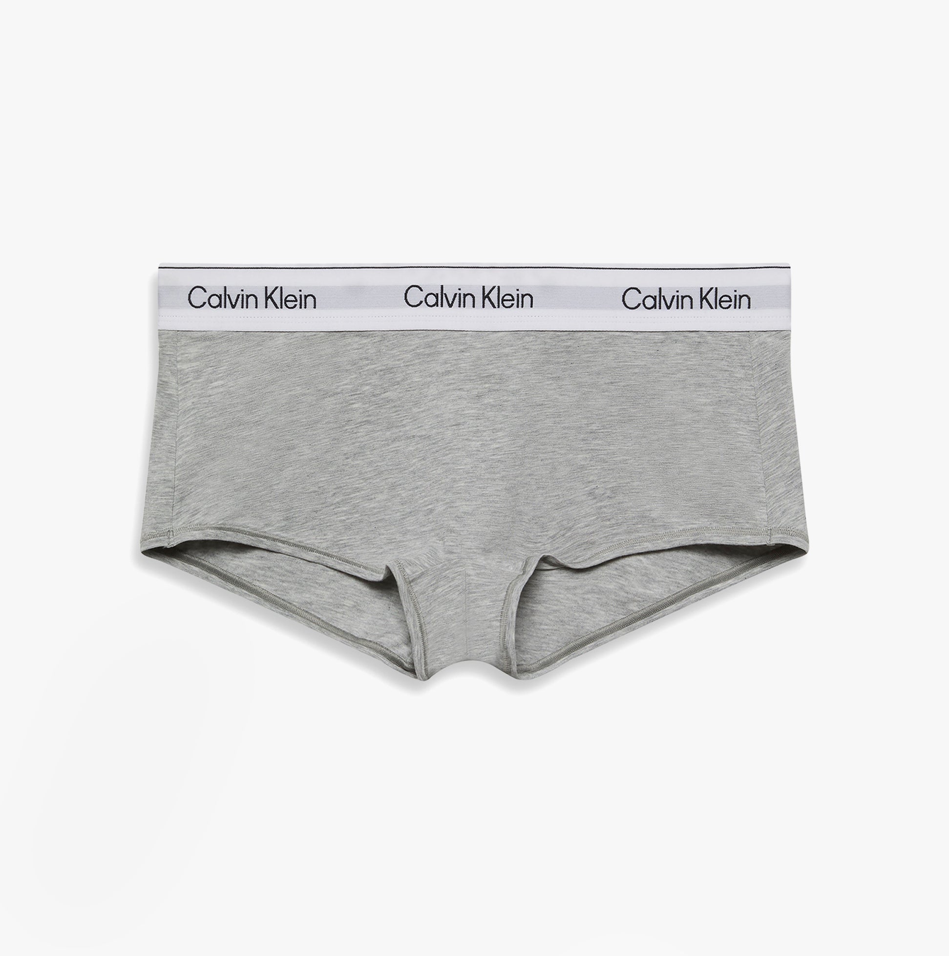 Calvin Klein Icon Cotton Modal Womens Boy Shorts Grey front view showcasing soft fabric and branded waistband.