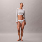 Calvin Klein Icon Cotton Modal Womens Long Sleeve T-shirt Bralette Grey front view on model showcasing the fabric and fit.