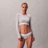 Calvin Klein Icon Cotton Modal Womens Long Sleeve T-shirt Bralette Grey front view on model, showcasing comfortable fit and branding.