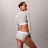 Calvin Klein Icon Cotton Modal Womens Long Sleeve T-shirt Bralette Grey back view with model.