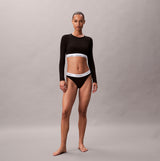 Calvin Klein Icon Cotton Modal Womens Long Sleeve T-shirt Bralette Black front view model wearing bralette and matching underwear