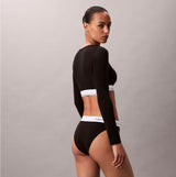 Calvin Klein Icon Cotton Modal Womens Long Sleeve T-shirt Bralette Black side view showing model wearing the bralette.