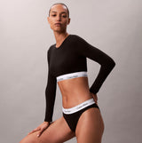 Calvin Klein Icon Cotton Modal Womens Long Sleeve T-shirt Bralette Black front view model wearing