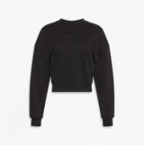 Calvin Klein Womens Long Sleeve Pyjama Top Black front view with embroidered logo and cropped design.
