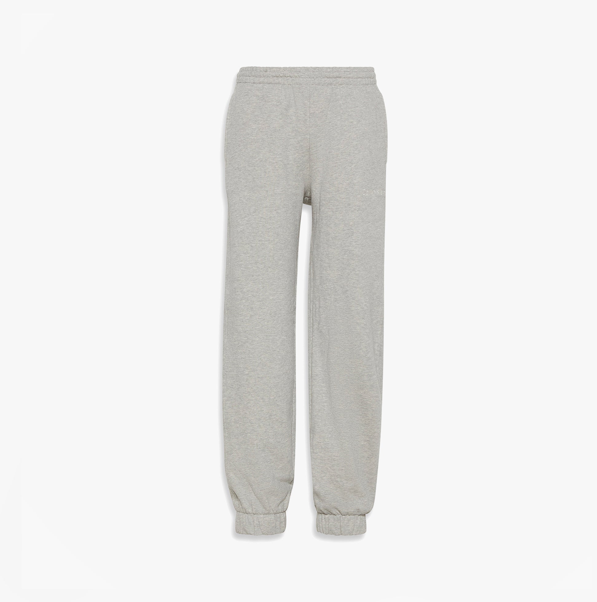 Calvin Klein JOGGER Womens Grey Heather back view of jogger pants in soft grey heather fabric, featuring elastic cuffs.