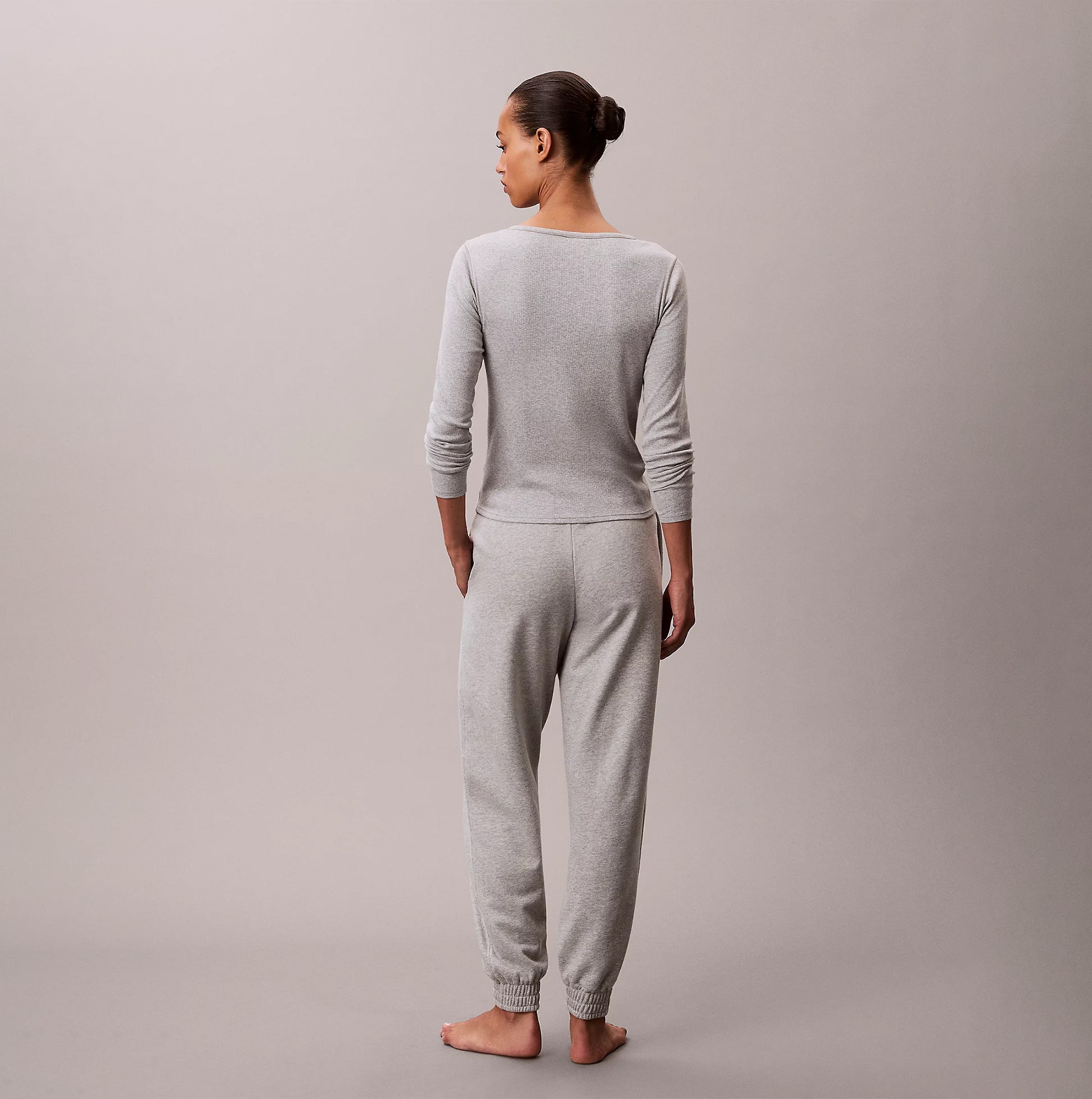 Calvin Klein JOGGER Womens Grey Heather back view showcasing soft fabric and comfortable fit.