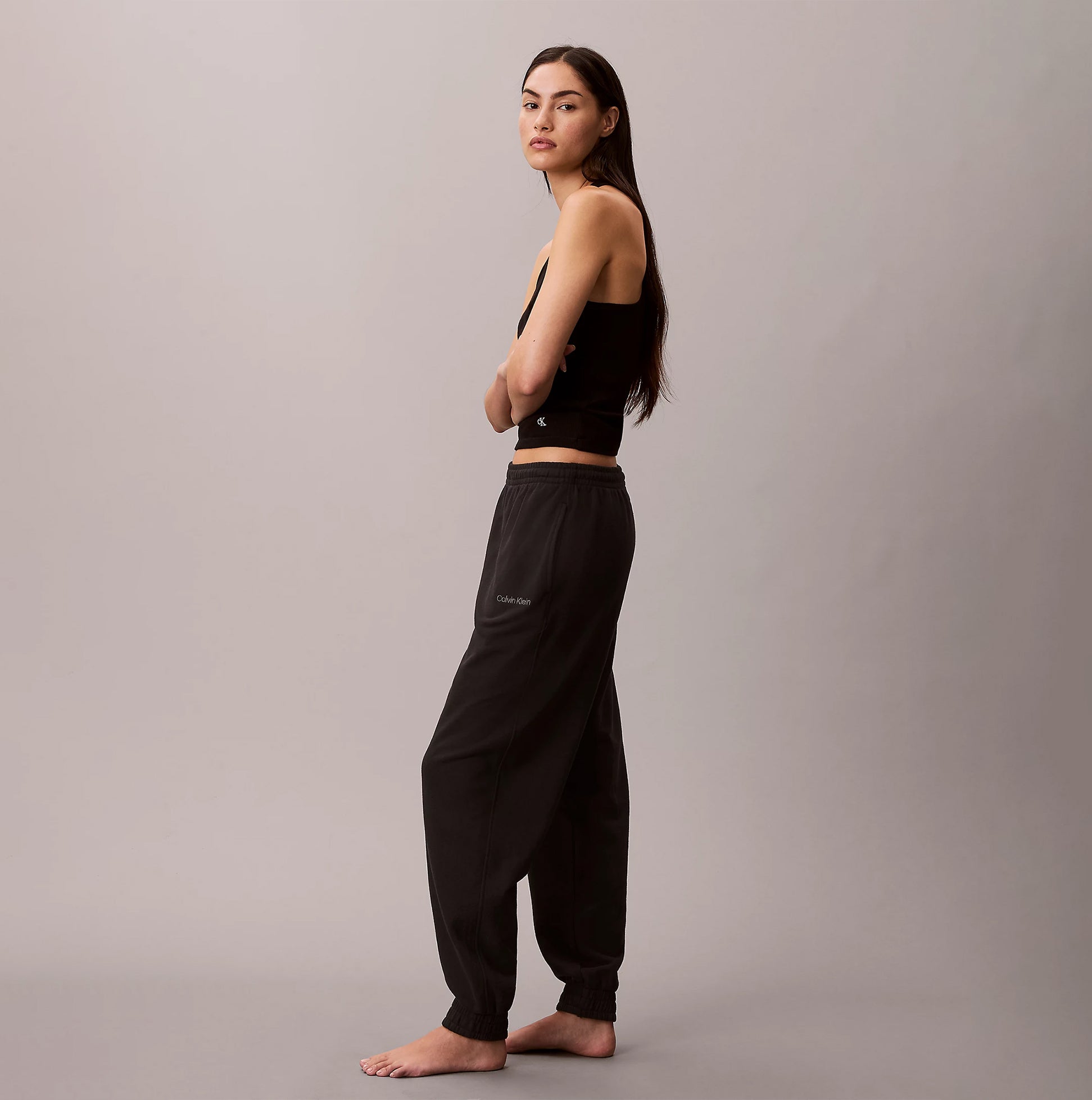 Calvin Klein JOGGER Womens Black side view model wearing jogger pants