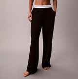 Calvin Klein LOGO JERSEY PANT Womens Black front view showcasing stylish cotton pants with logo waistband.