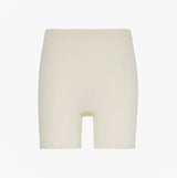 Calvin Klein SEAMLESS SHORTIE Womens Shorts Ivory front view showing slim fit and ribbed texture.