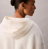 Calvin Klein PLUSH HOODIE. Womens Ivory. Back view showcasing the soft hood and material texture.