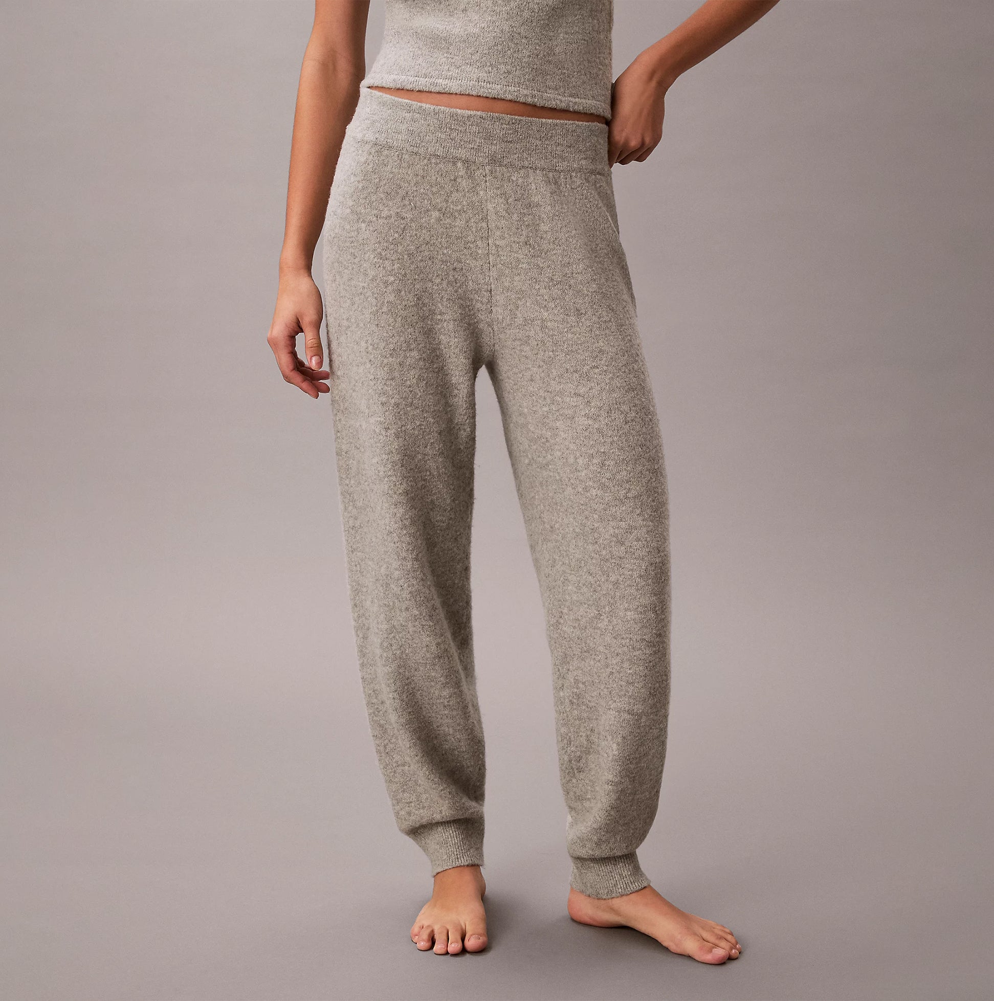 Calvin Klein PLUSH JOGGER. Womens Grey Heather, front view showcasing the soft material and relaxed fit.