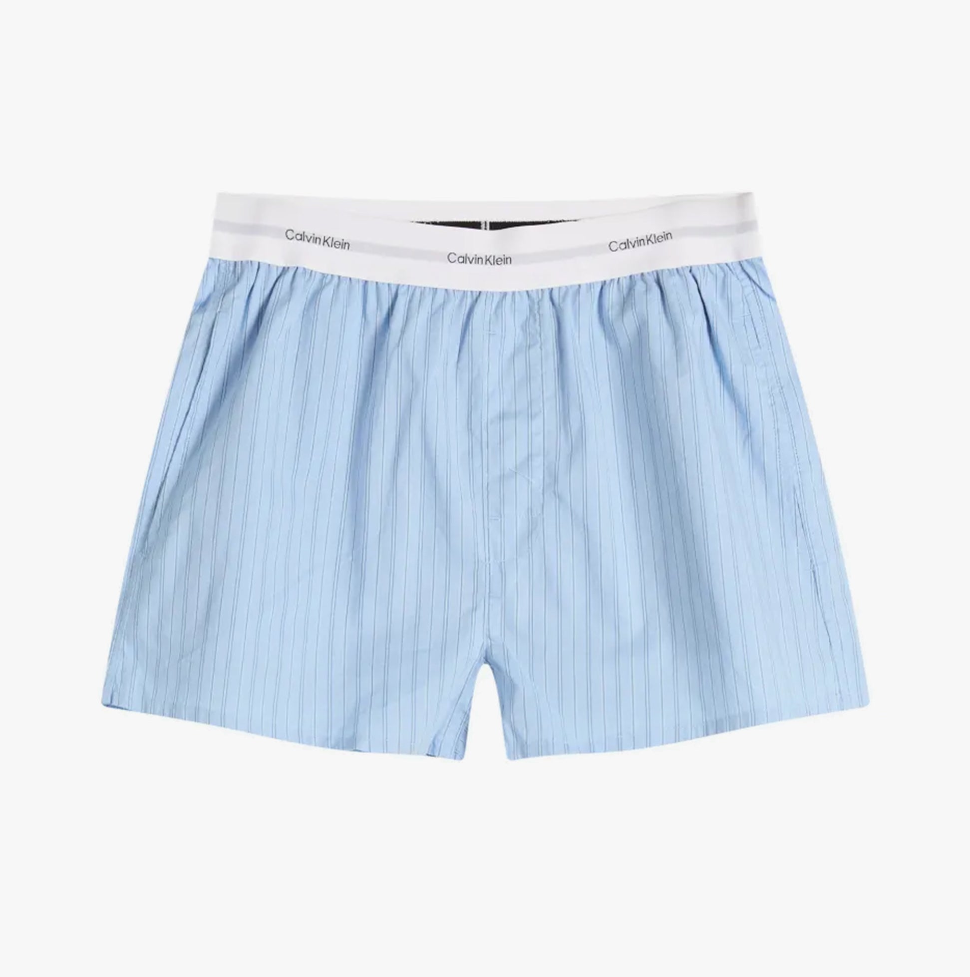 Calvin Klein Womens T-Shirt & Short Pyjama Set Blue front view, 100% cotton material, relaxed fit, light blue color.