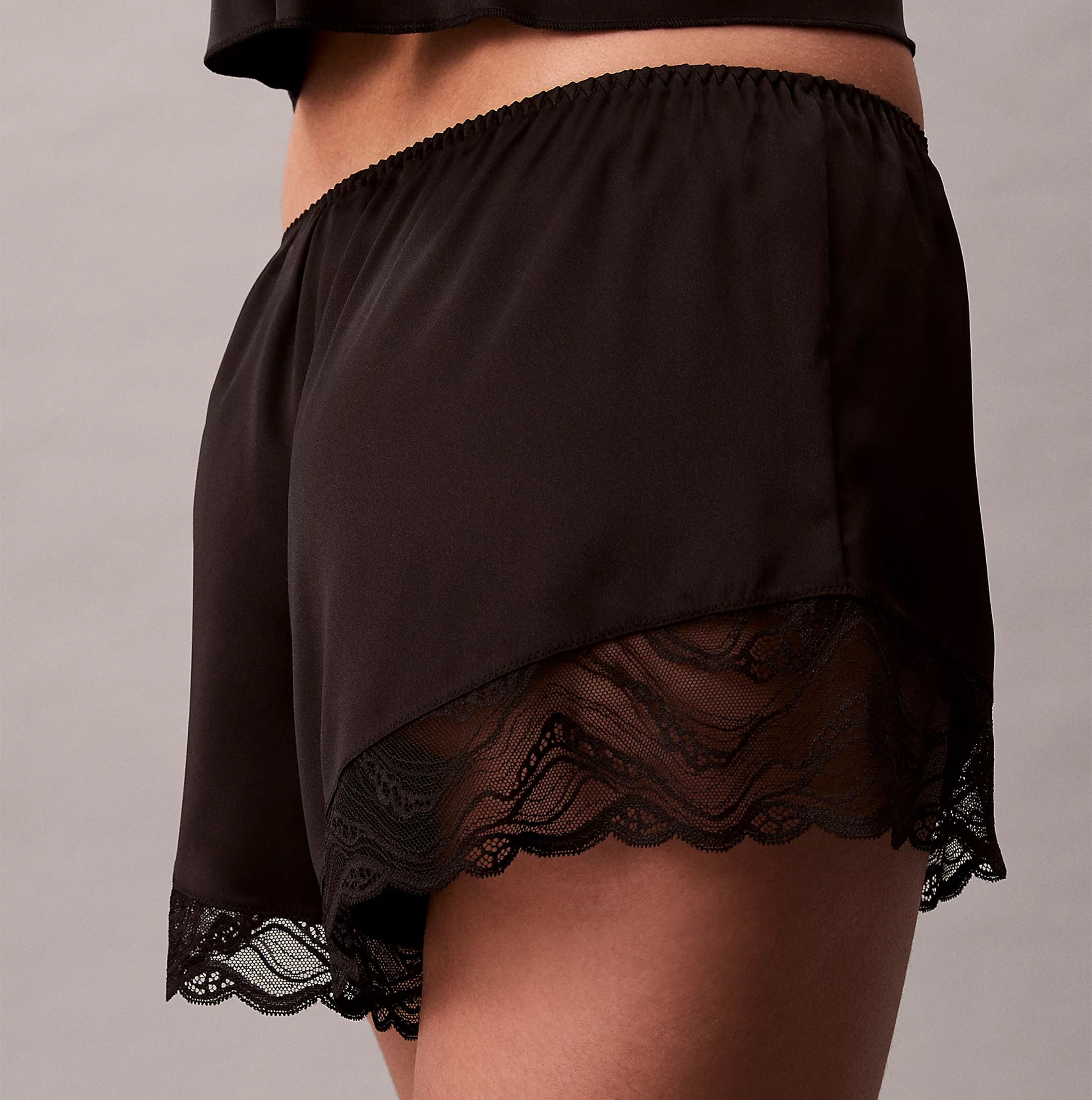 Calvin Klein CAMI SHORT SET Womens Black side view showing lace detail on shorts