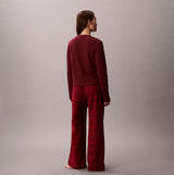 Calvin Klein LS TEE FLANNEL PANT Womens Pant Set Red back view showcasing the long sleeve tee and flannel pants.