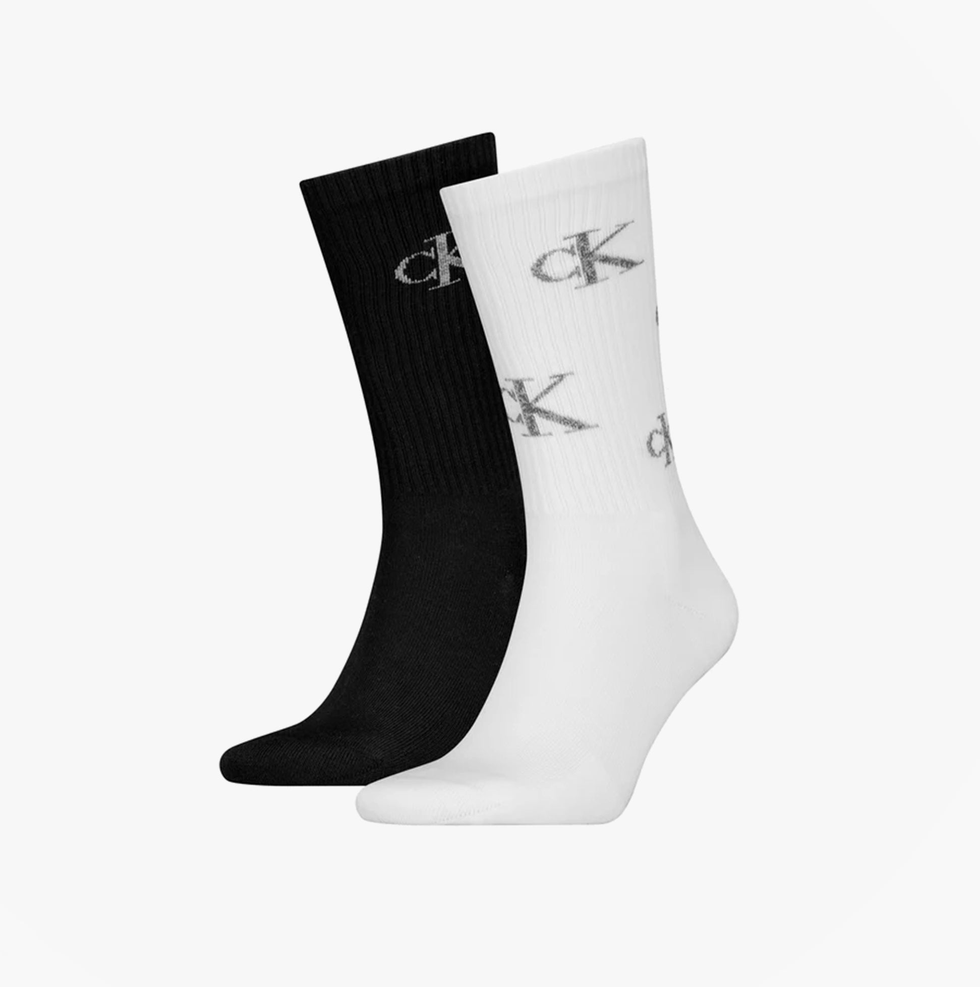 Calvin Klein 2 Pack Logo Trainer Mens Crew Socks White/Black