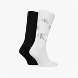 Calvin Klein 2 Pack Logo Trainer Mens Crew Socks White/Black