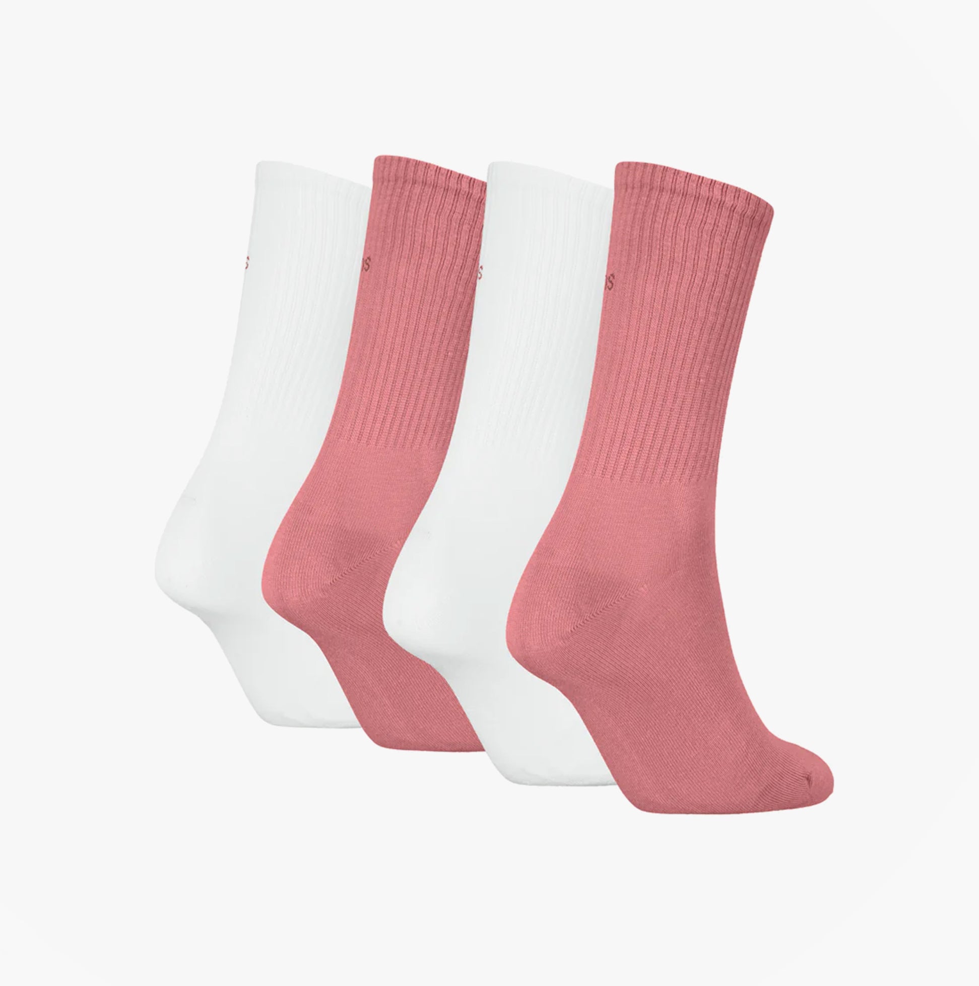 Calvin Klein 4 Pack Giftboxed Trainer Womens Crew Socks Pink Combo front view showcasing pink and white socks
