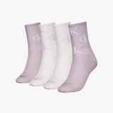 Calvin Klein 4 Pack Giftboxed Trainer Womens Crew Socks Lilac Combo front view showing lilac and white socks.