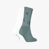 Calvin Klein 2 Pack Logo Trainer Womens Crew Socks Green/White side view showcasing green and white sock designs.