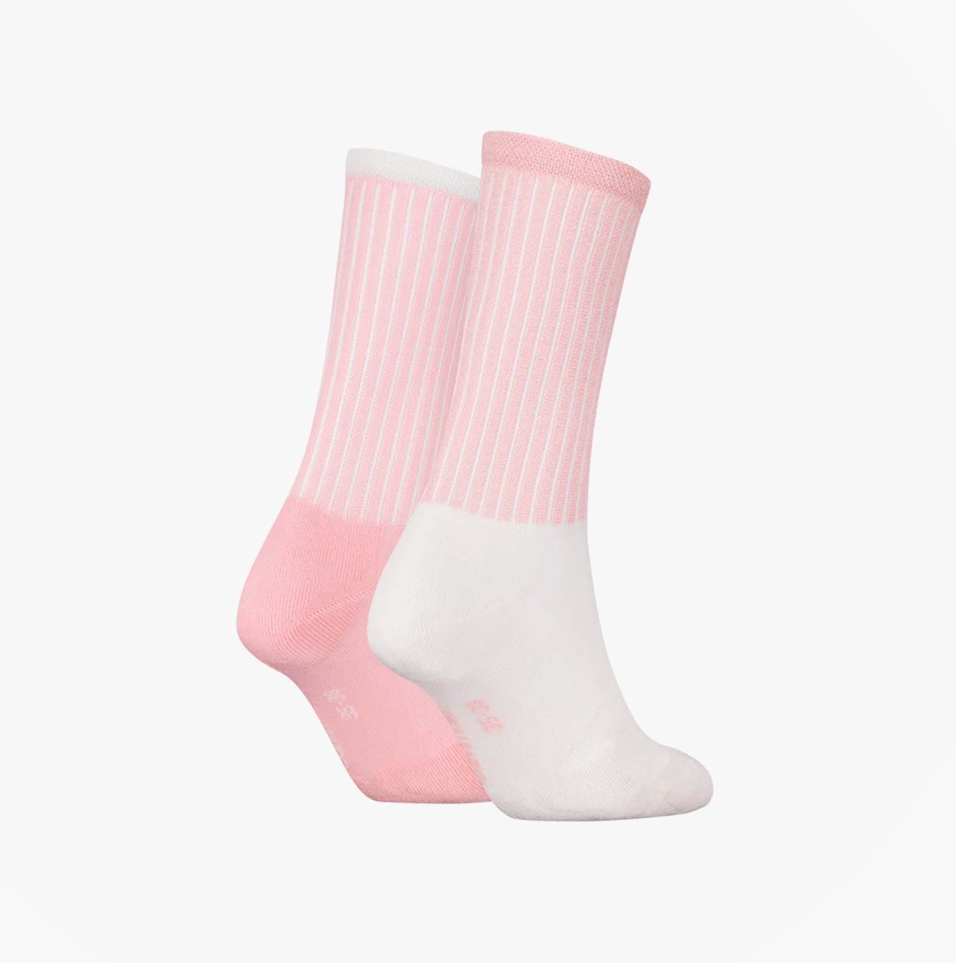 Calvin Klein 2 Pack Trainer Womens Crew Socks Pink side view showcasing striped design and color details.