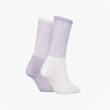 Calvin Klein 2 Pack Trainer Womens Crew Socks Lilac side view showcasing lilac and white striped design.
