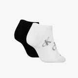Calvin Klein 2 Pack Trainer Womens Ankle Socks White/Black side view showing both black and white socks with logo.