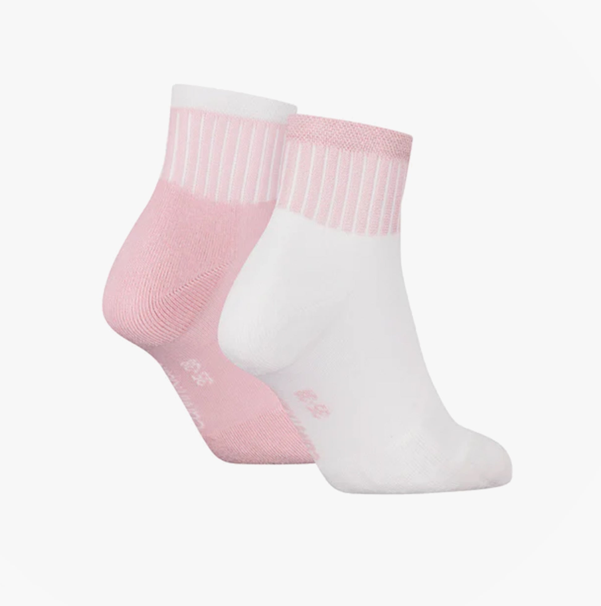 Calvin Klein 2 Pack Trainer Womens Ankle Socks Pink/White side view showcasing pink and white ankle socks.