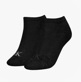 Calvin Klein 2 Pack Trainer Womens Ankle Socks Black front view showcasing two pairs of stylish black ankle socks.