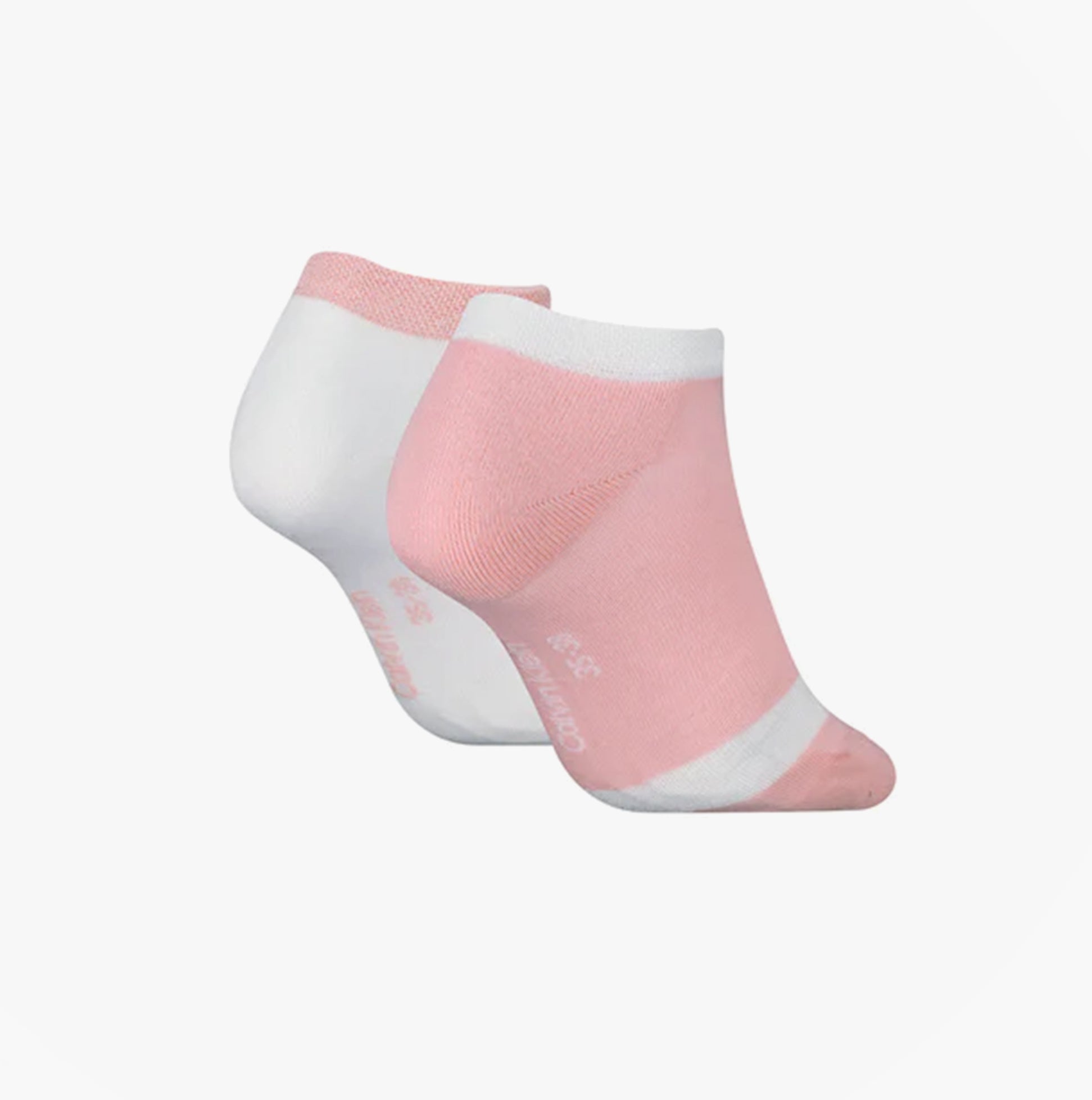 Calvin Klein 2 Pack Trainer Womens Ankle Socks Pink/White side view showcasing the soft cotton blend and sporty design.