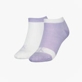 Calvin Klein 2 Pack Trainer Womens Ankle Socks Lilac/White side view showcasing one lilac and one white sock.