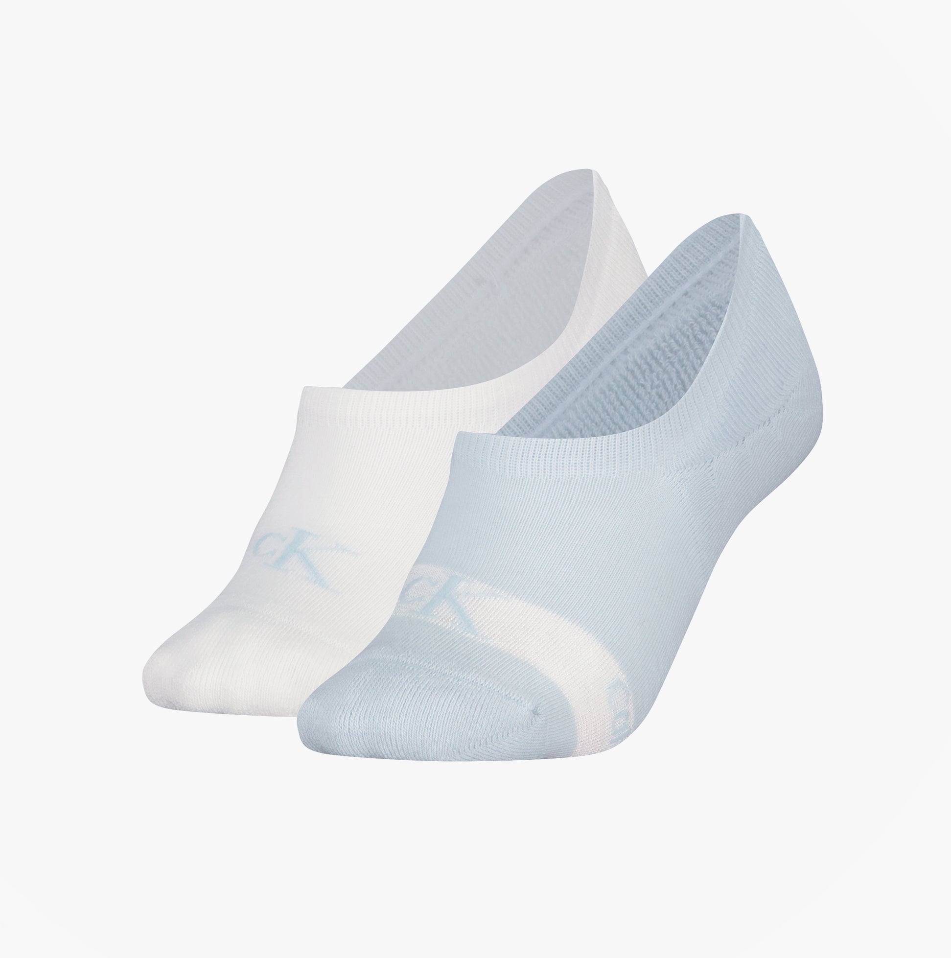 Calvin Klein 2 Pack Womens Invisible Socks Blue/White side view showcasing both colors of the socks.