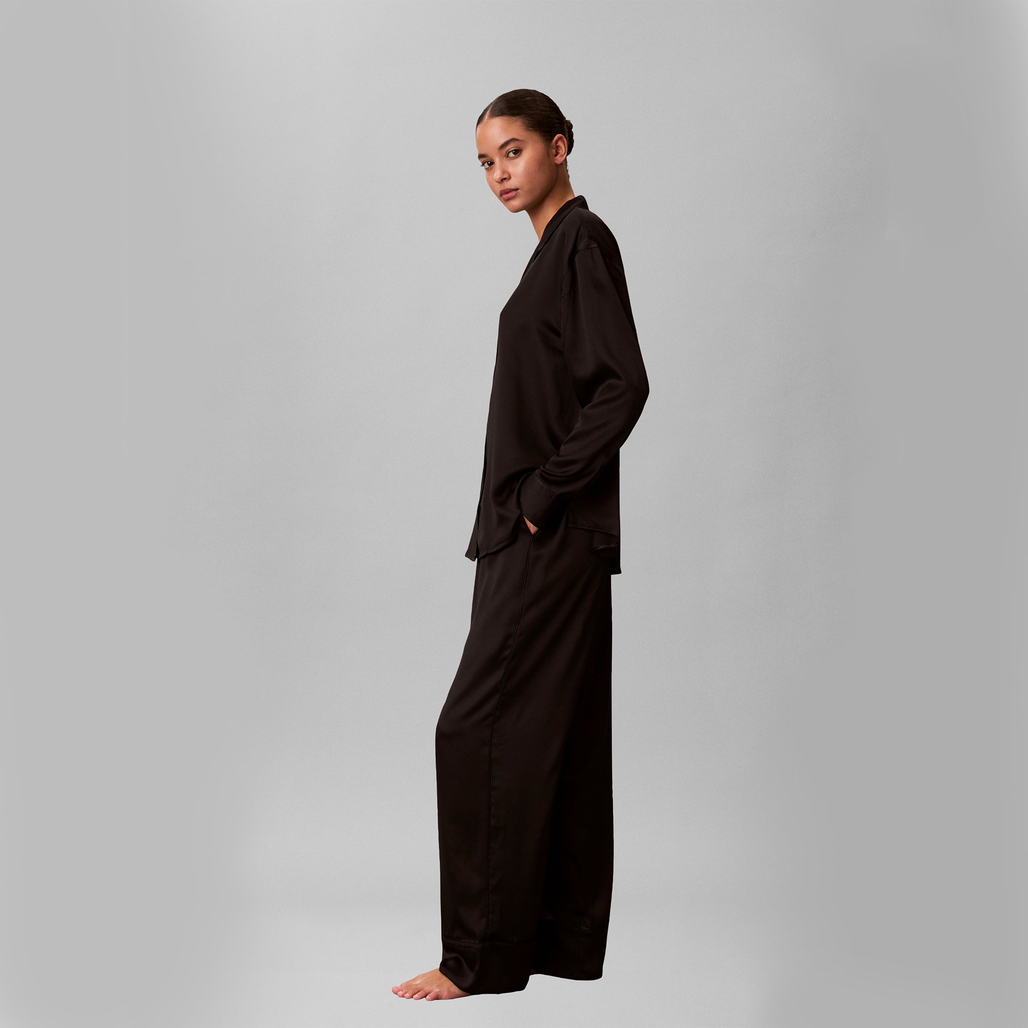 Calvin Klein SATIN SET Womens Pyjama Set Black