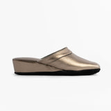 Chaleur FLORENCE Womens Mules Slippers Gold side view showcasing sleek leather upper and comfortable low heel.