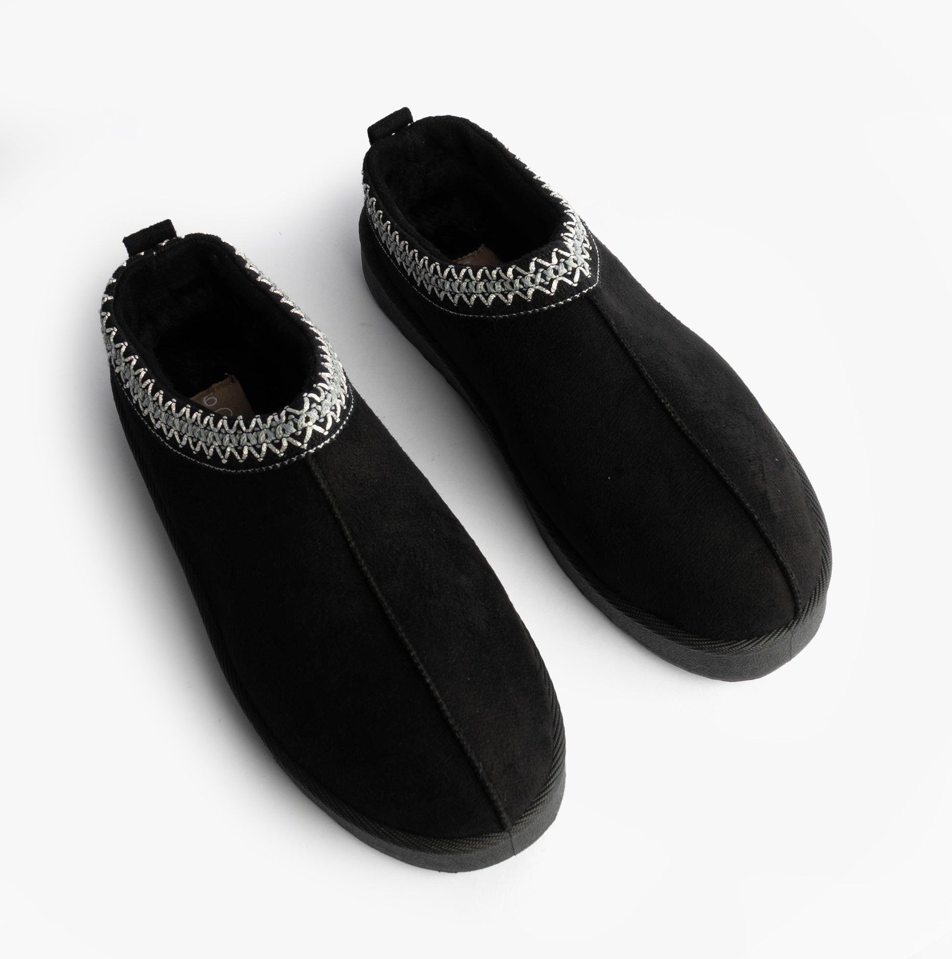 Cipriata DANA Womens Mules Slippers Black top view showcasing suede upper and faux fur lining.