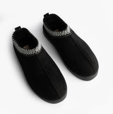 Cipriata DANA Womens Mules Slippers Black top view showcasing suede upper and faux fur lining.